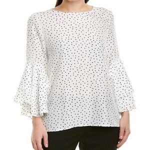 Lafayette 148 Silk Geometric Polka Dot Ruffled Bell Sleeve Blouse XS $498